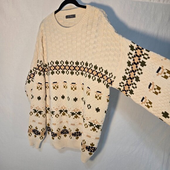 U.S.A. Vintage Eclectic Grandpa Academia Fisherman IVORY Sweater Oversized XL T - Picture 3 of 16